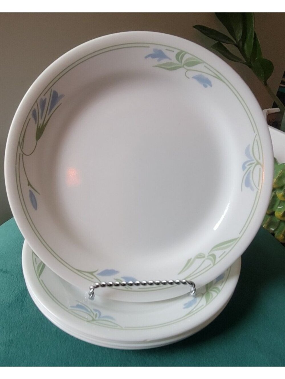 Corelle Blue Wreath Salad Plates (3) 7.25" Vintage Set Floral -Imperfect-
